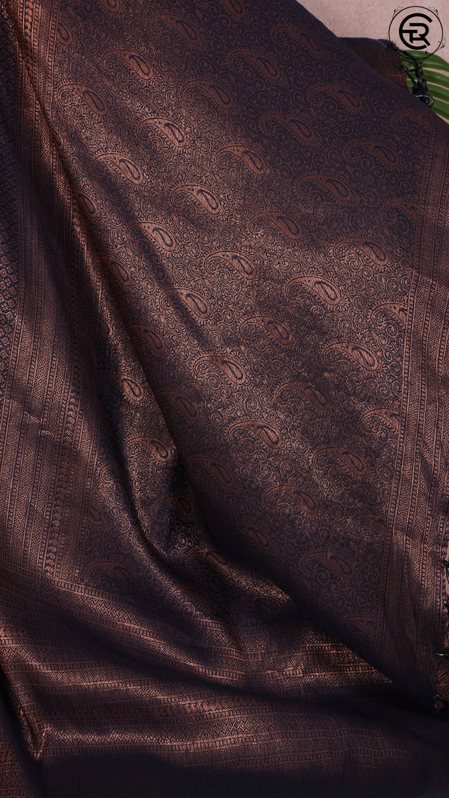 Black and Copper Semi Kanchi Soft Silk Saree