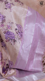 Violet and Beige Floral Printed with Simple Pallu Mangalagiri Silk Saree