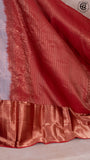 Pigeon Grey and Crimson Red Bridal Pure Silk Gold Zari Woven Doted Line Floral Butta with 10 Inch Mango Heavy