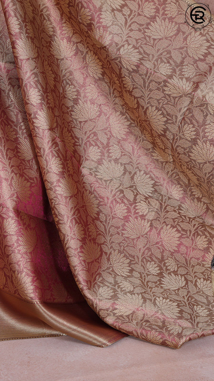 Pink and Gold Dual Shade Floral Kanchipuram Tissue Silk Saree