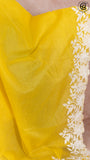 Yellow Embroidered Scallop Border Kora Organza Saree