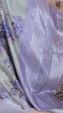 Green and Lavender Floral Printed with Simple Pallu Mangalagiri Silk Saree