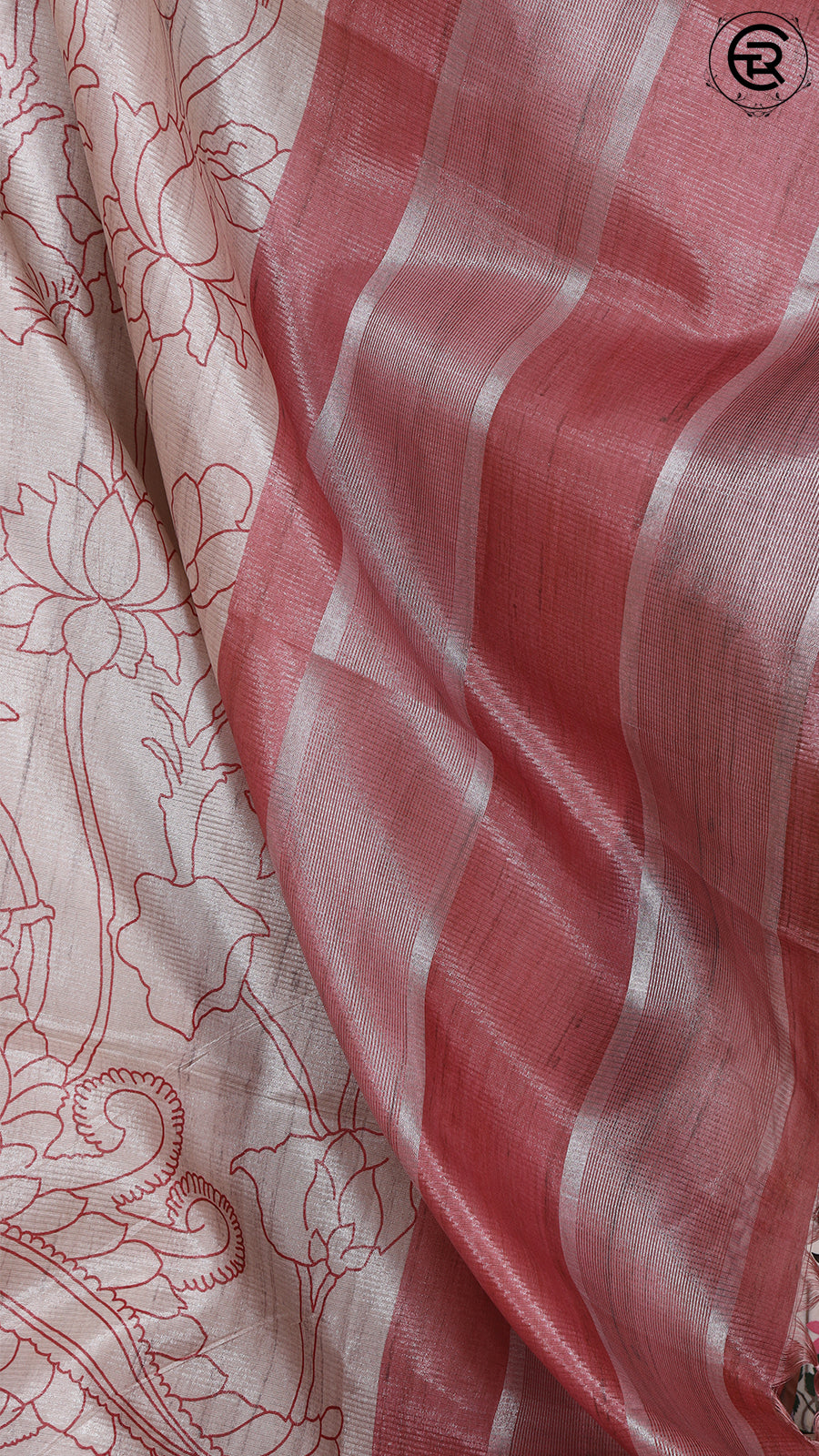 Beige and Amaranth Pink Pichwai Patterned Mangalagiri Silk Saree