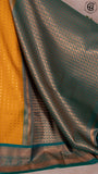 Golden Rod Yellow and Jade Green Festive Silk Gold Zari Woven Oval Checked Butta with Floral Design Border Ka