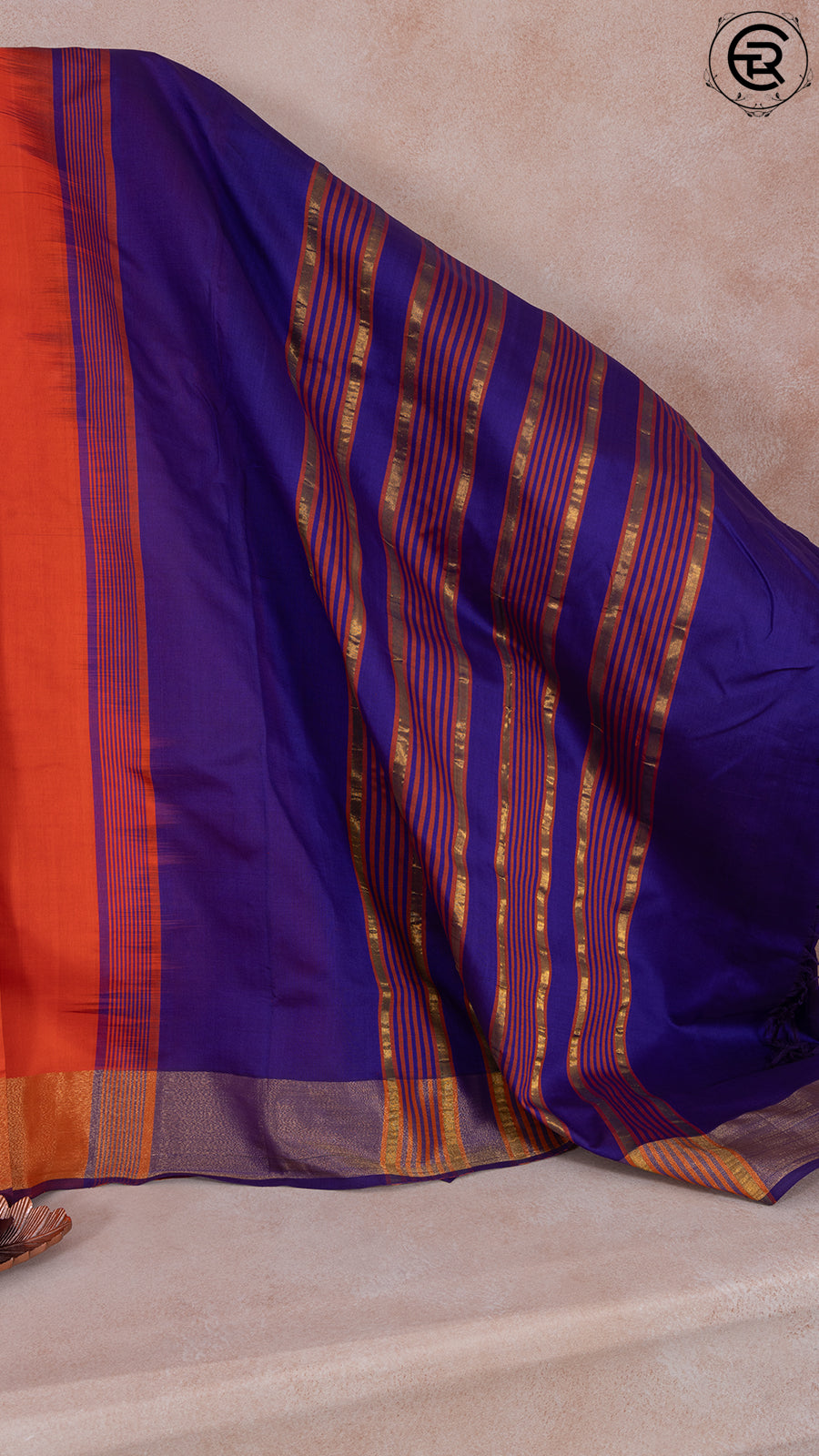 Rust Orange and Violet Casual Silk Cotton Pochampalli Ikat Border Southern Gems Saree