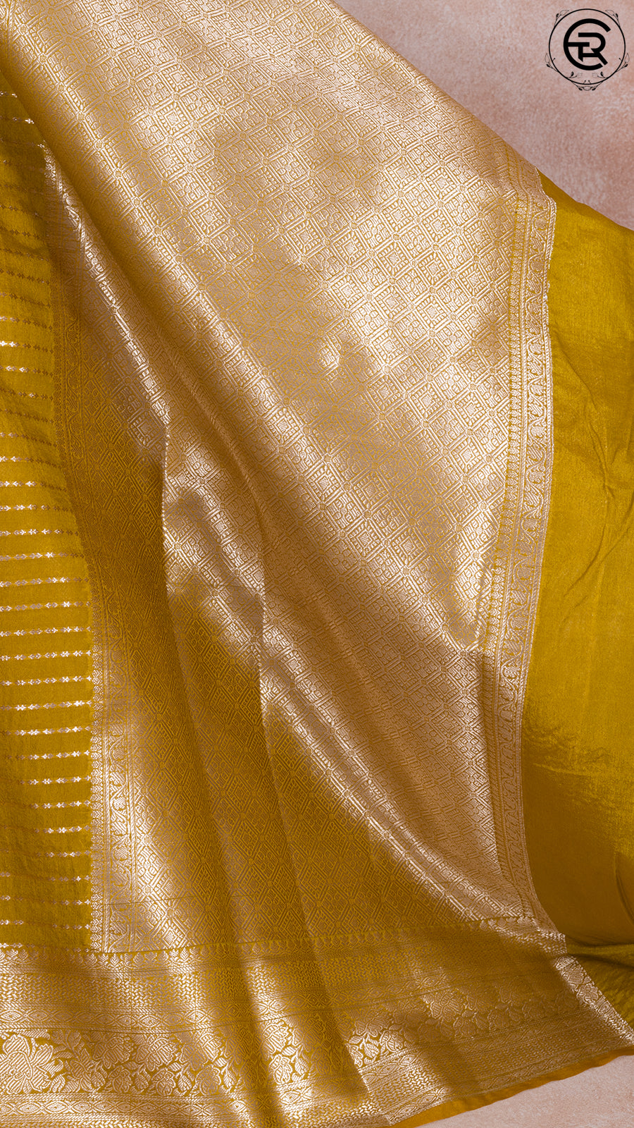 Trombone Yellow Zari Line Pattern with Rich Pallu Warm Silk Saree