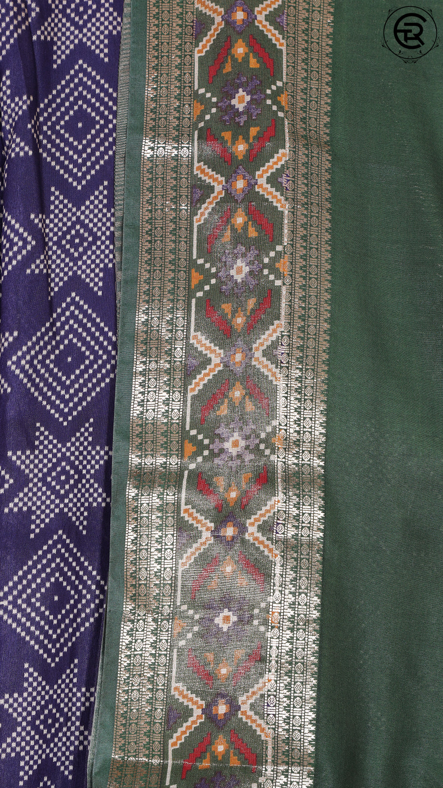 Blue and Green Diamond and Star Patterned Pashmina Cotton Saree