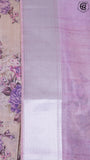 Violet and Beige Floral Printed with Simple Pallu Mangalagiri Silk Saree