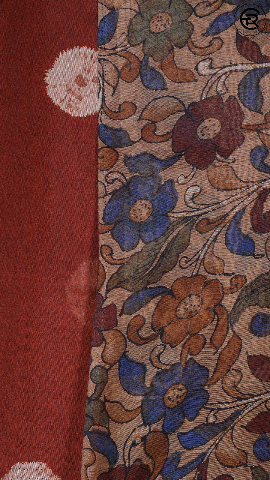 Cinnamon Brown Contemporary Floral Pattern with Fancy Tassel Summer Loom Cotton Saree
