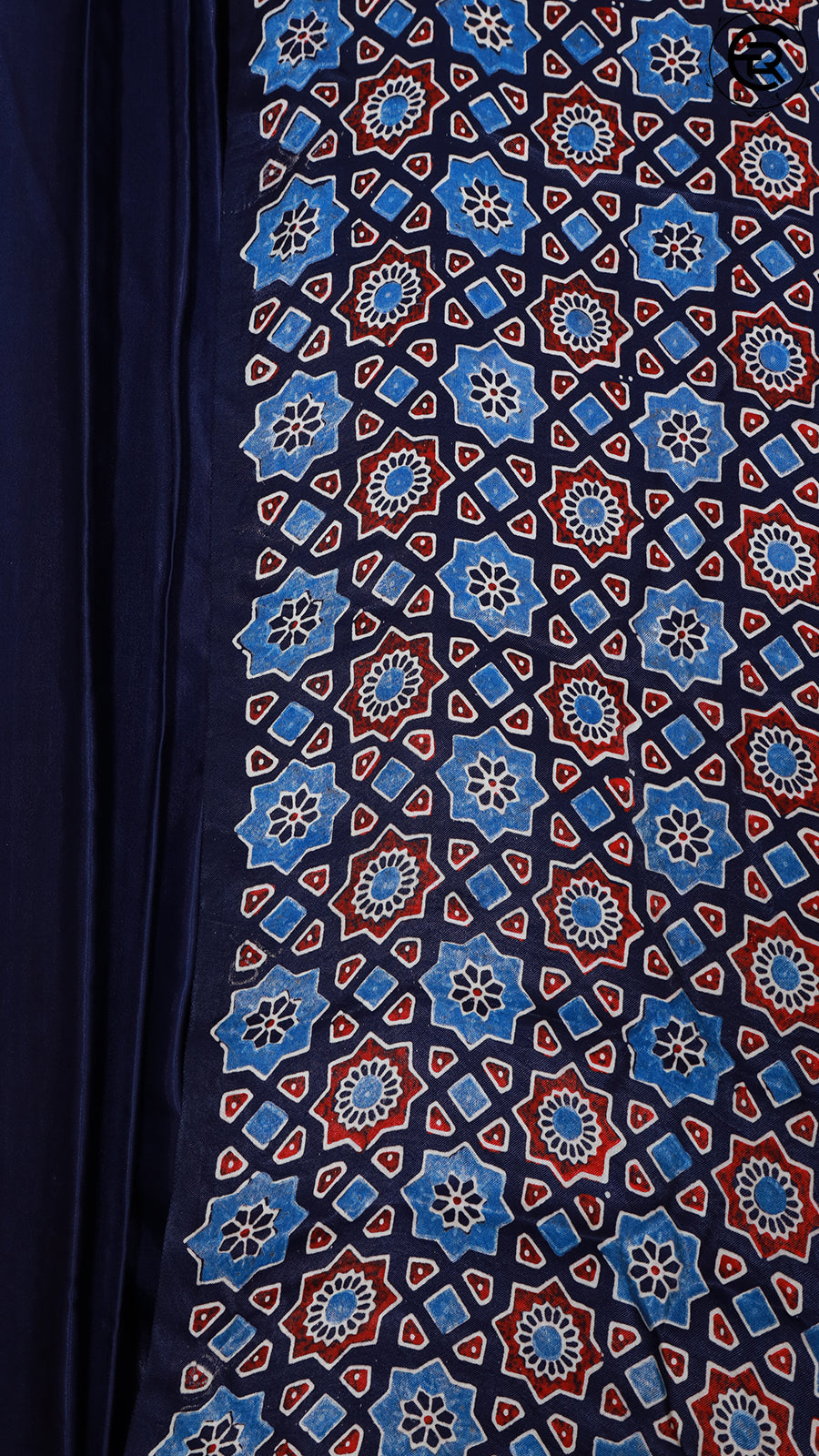 Blue Ajrakh Modal Silk Saree - Hand Blocked Border & Pallu