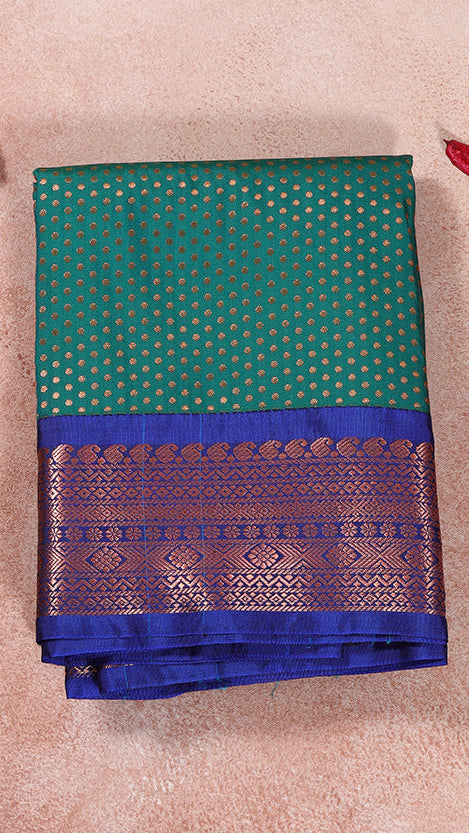 Forest Green and Royal Blue Festive Kanchipuram Silk Saree