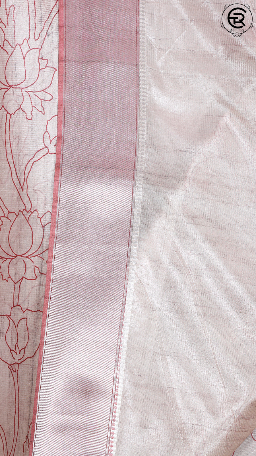Beige and Amaranth Pink Pichwai Patterned Mangalagiri Silk Saree