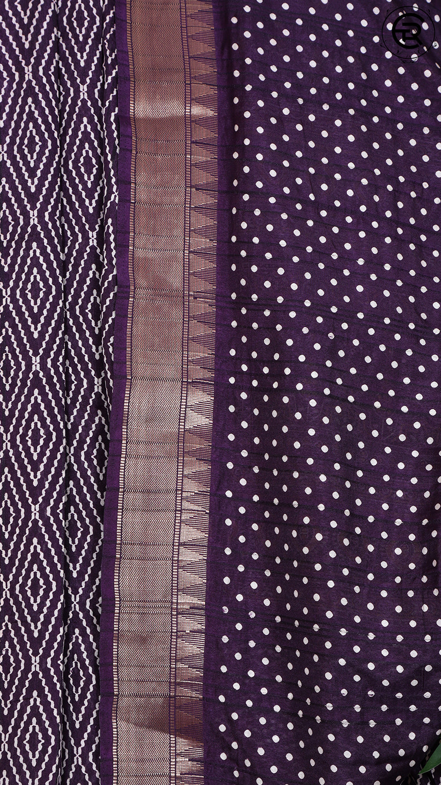 Eggplant Violet Diamond Patterned with Traditional Border Viscose Dola Silk Saree