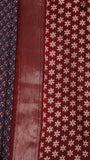 Oxford Blue and Maroon Ajrakh Munga Handloom Cotton Saree