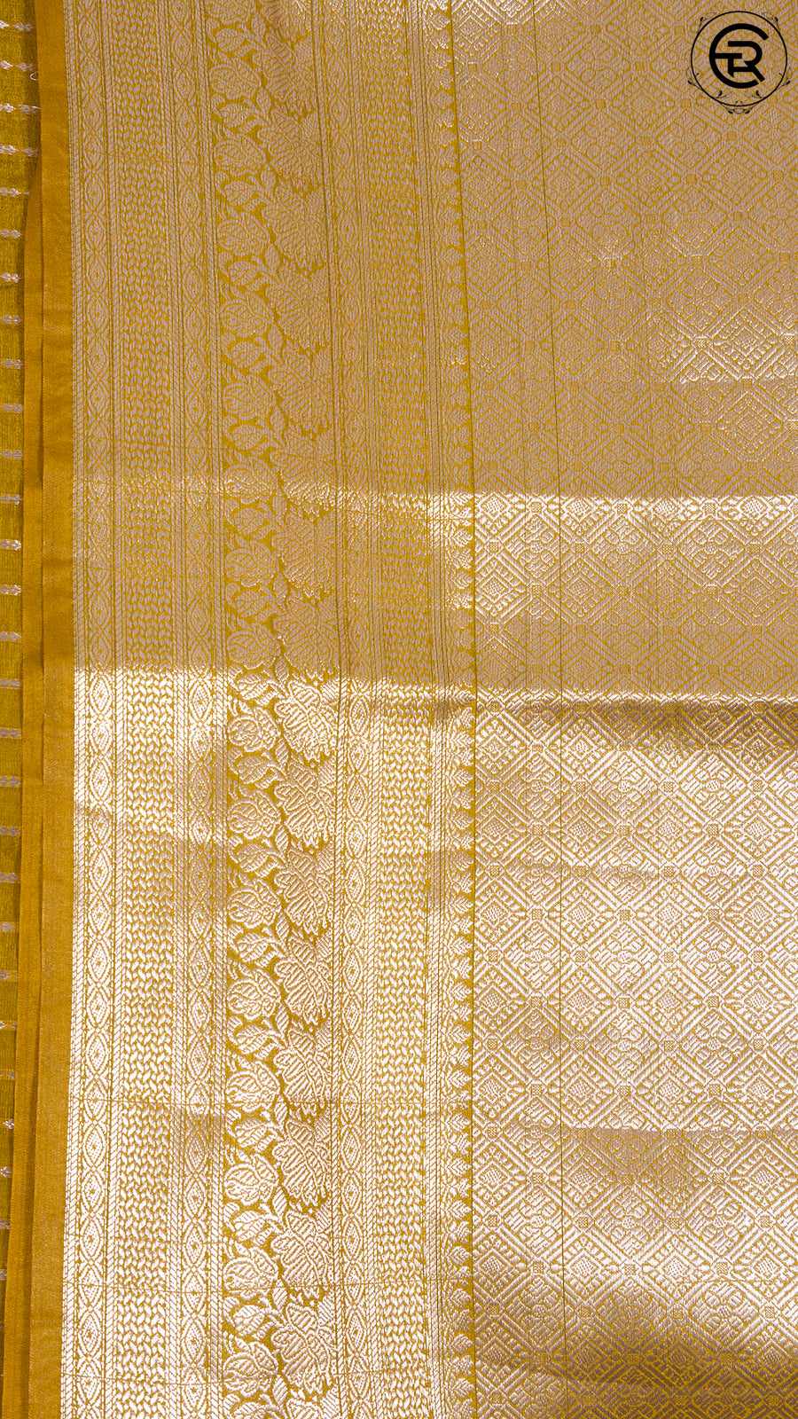 Trombone Yellow Zari Line Pattern with Rich Pallu Warm Silk Saree