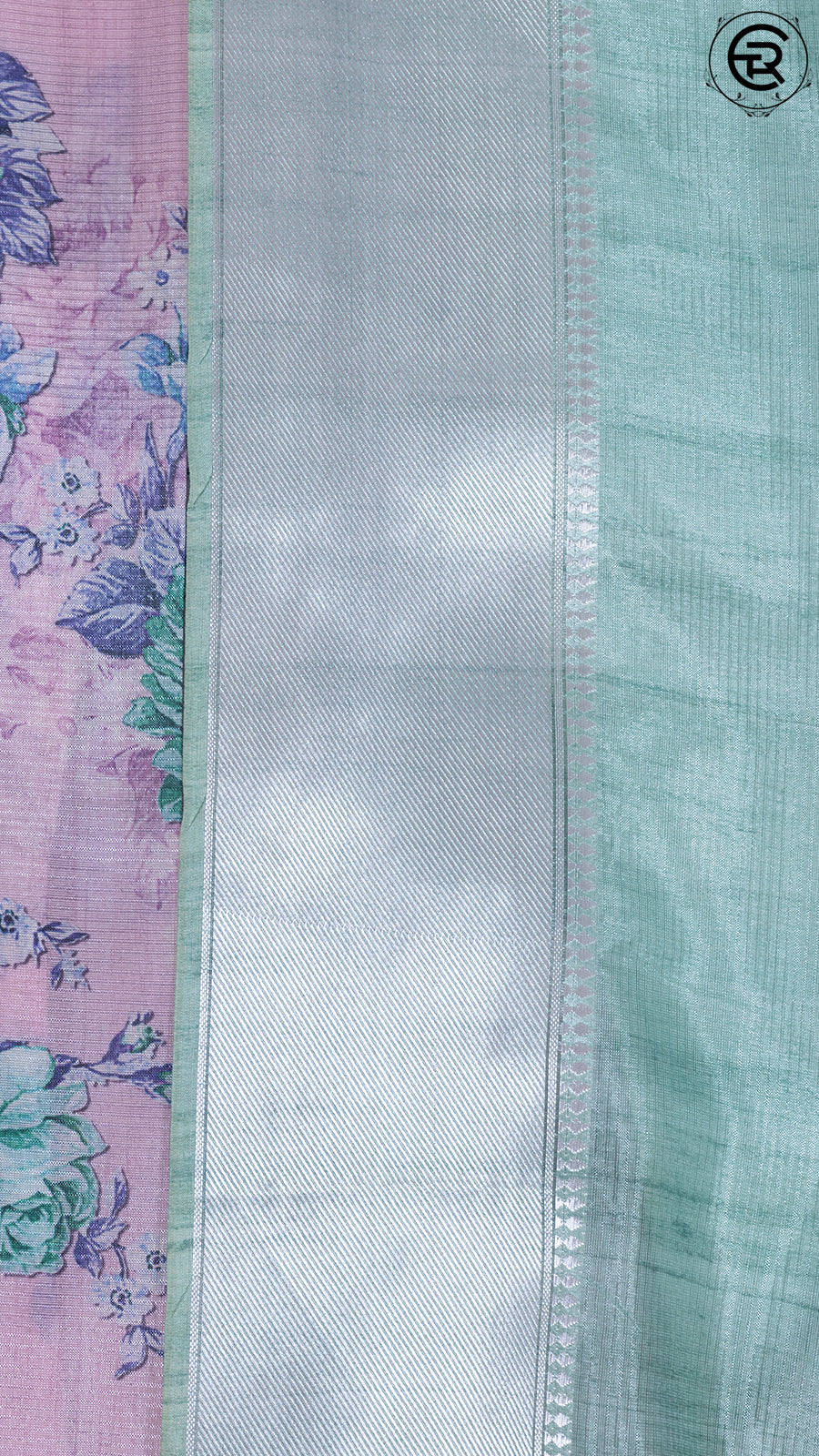 Pink and Green Floral Printed with Simple Pallu Mangalagiri Silk Saree