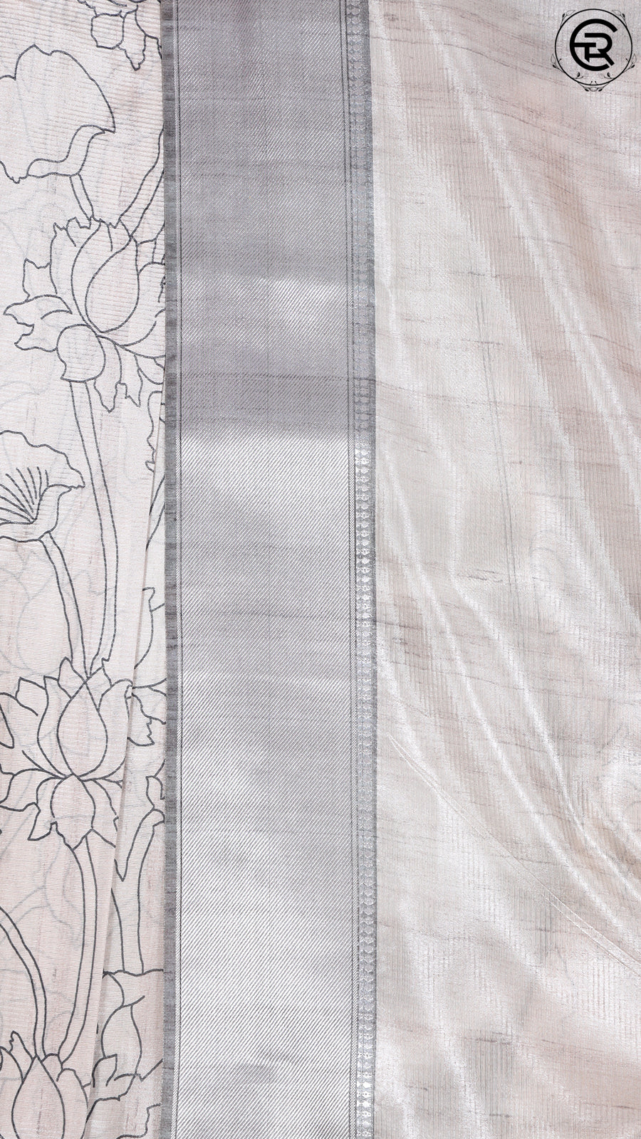 Beige and Grey Pichwai Patterned Mangalagiri Silk Saree