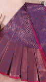 Greyish Blue & Pink Bridal Silk Gold Zari Woven Floral Mango Matrix Design Kanchipuram Set