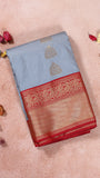 Turkish Blue and Red Bridal Kanchipuram Silk Saree