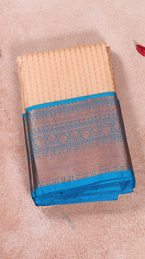 Cream and Sky Blue Bridal Pure Kanchipuram Saree