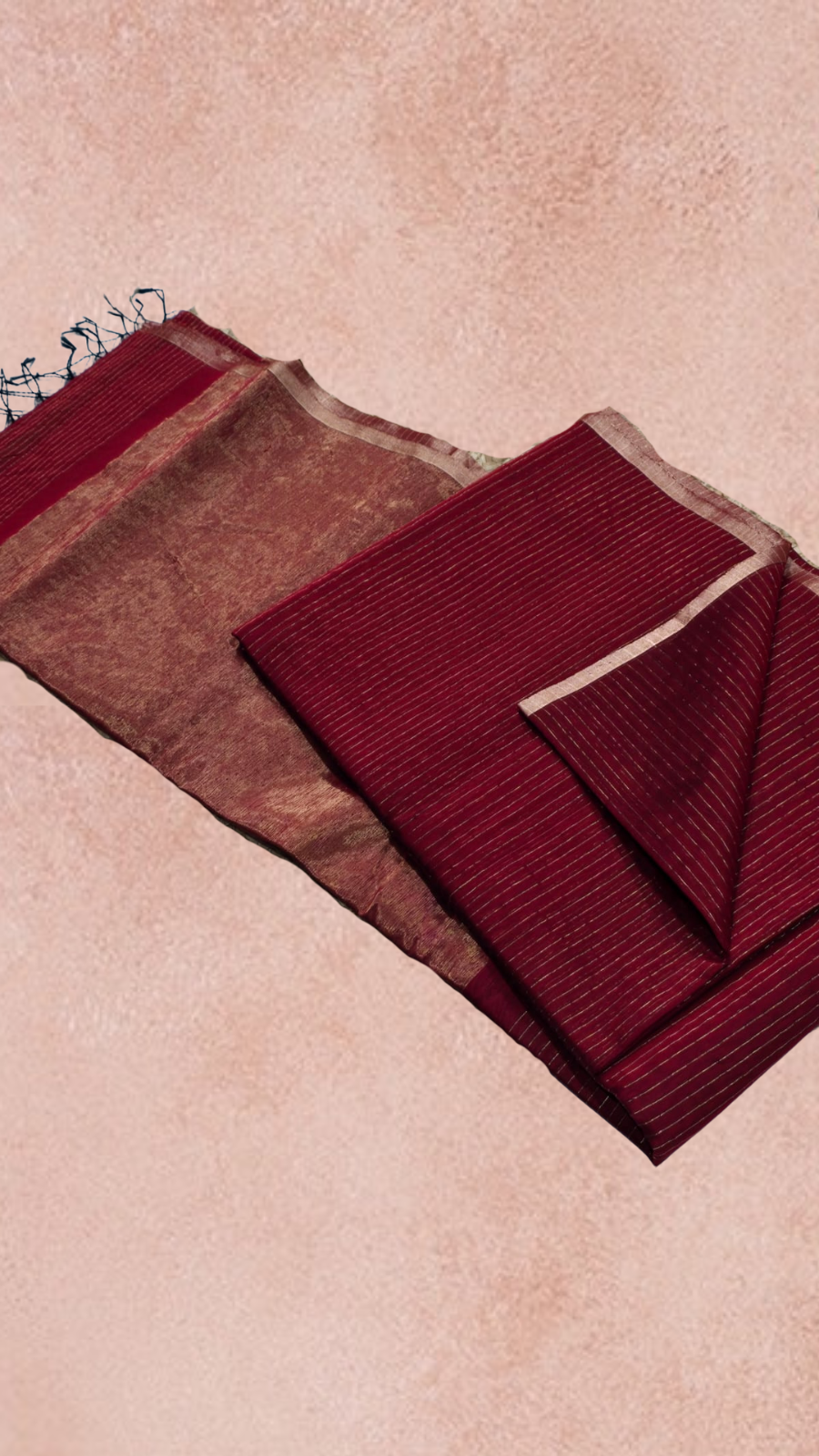 Maroon Gold Zari Line Handloom Pure Maheshwari Silk Saree