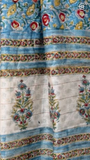 Baby Blue Floral Handblocked Pure Maheshwari Cotton Sarees