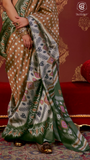 Amber & Green Ikkat Crepe Banarasi Silk Saree
