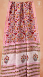 Peach Pink & Red Floral Handblocked Pure Maheshwari Cotton Sarees