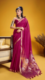 Pink Gold Silver Floral Sequined Tussar Silk Saree