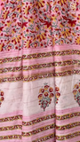 Peach Pink & Red Floral Handblocked Pure Maheshwari Cotton Sarees