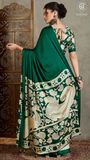Green Beige Pichwai Kalamkari Satin Crepe Saree