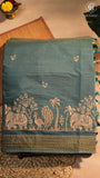 Elephant Grey & Beige Elephant Peacock Kantha Tussar Silk Saree