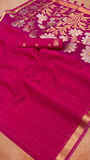 Pink Gold Silver Floral Sequined Tussar Silk Saree