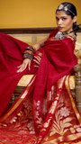 Red Gold Silver Floral Sequined Tussar Silk Saree