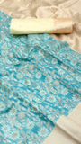 Blue & Beige Floral Designer Cotton Saree