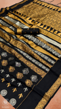 Black Gold Silver Peacock Kanchi Silk Saree