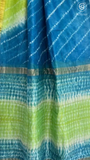 Blue & Pista Green Ombre Handblocked Pure Maheshwari Cotton Sarees