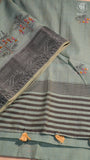 Elephant Grey & Black Warli Embroidered Jamdani Cotton Saree