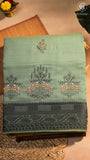 Elephant Grey & Black Warli Embroidered Jamdani Cotton Saree