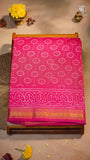 Rani Pink Floral Handblocked Pure Maheshwari Cotton Saree