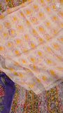 Blue & Red Yellow Floral Handblocked Pure Georgette Saree
