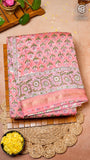 Peach Floral Handblocked Pure Maheshwari Cotton Sarees
