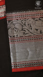 Black Silver Zari Peacock & Paisley Border Handloom Narayanpet Cotton Saree