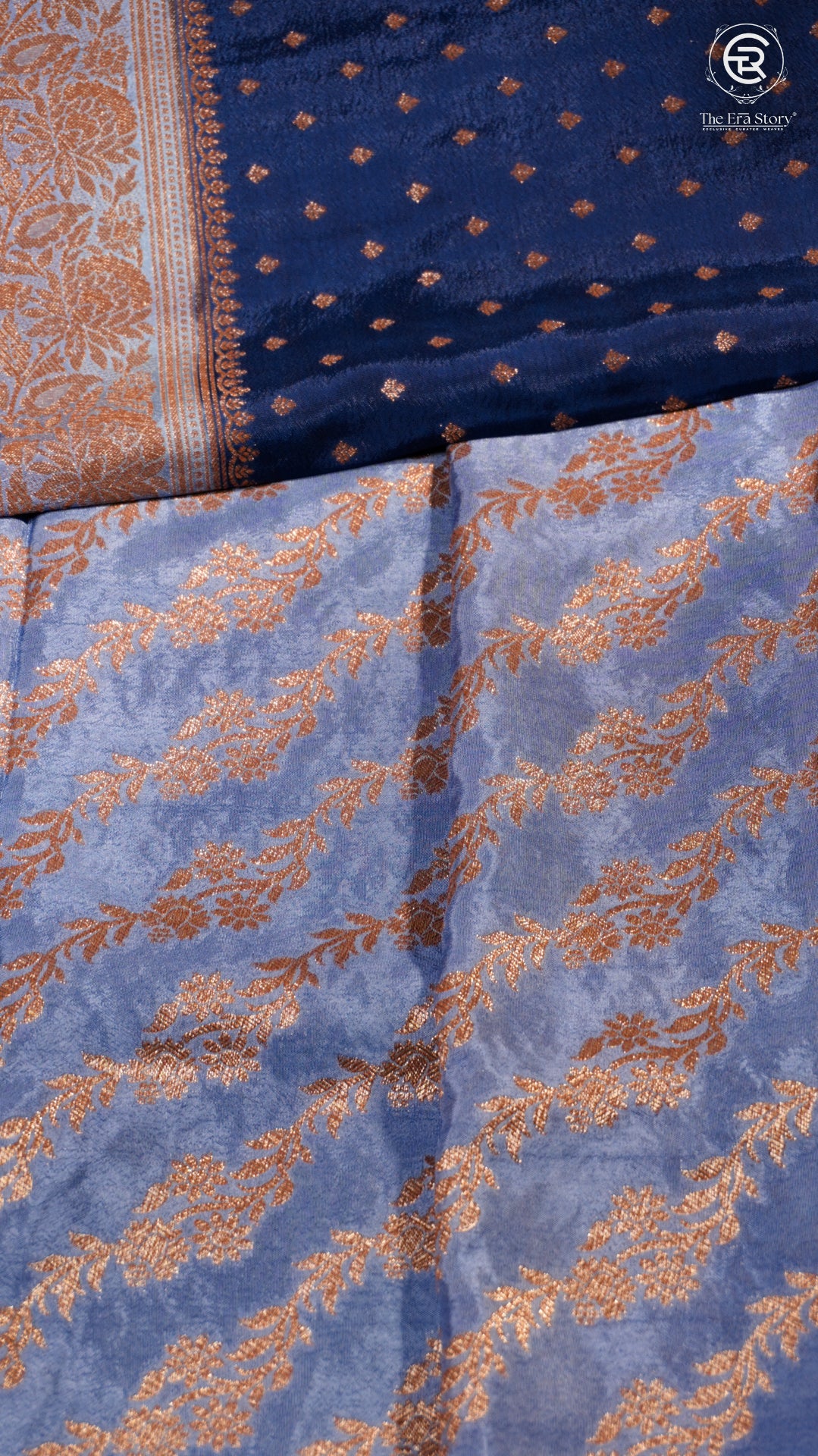 Navy Blue & Baby Blue Pure Crepe Chiffon Banarasi Silk Saree
