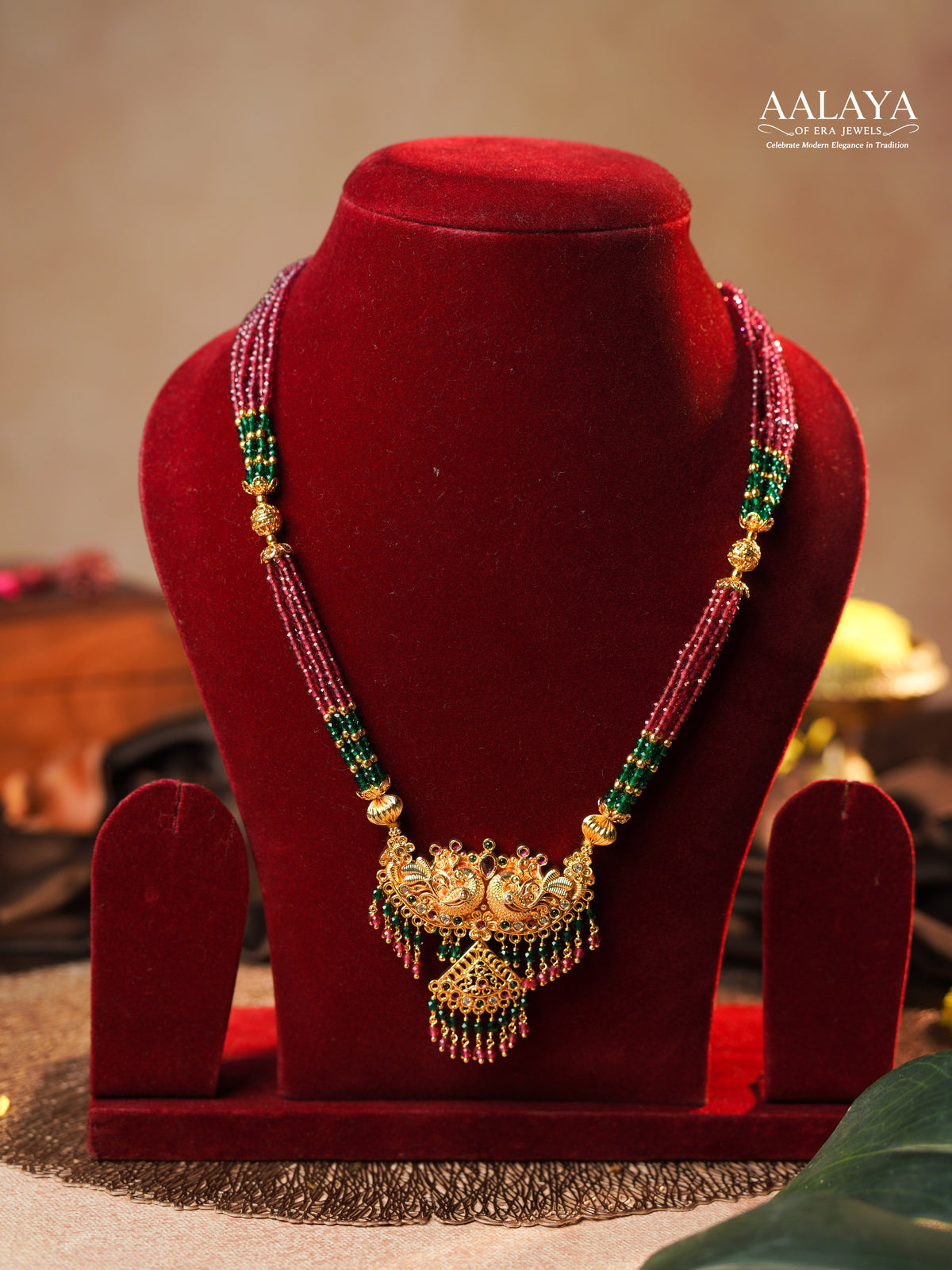 Aalaya Peacock Heritage Beaded Necklace
