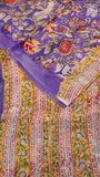 Blue & Red Yellow Floral Handblocked Pure Georgette Saree