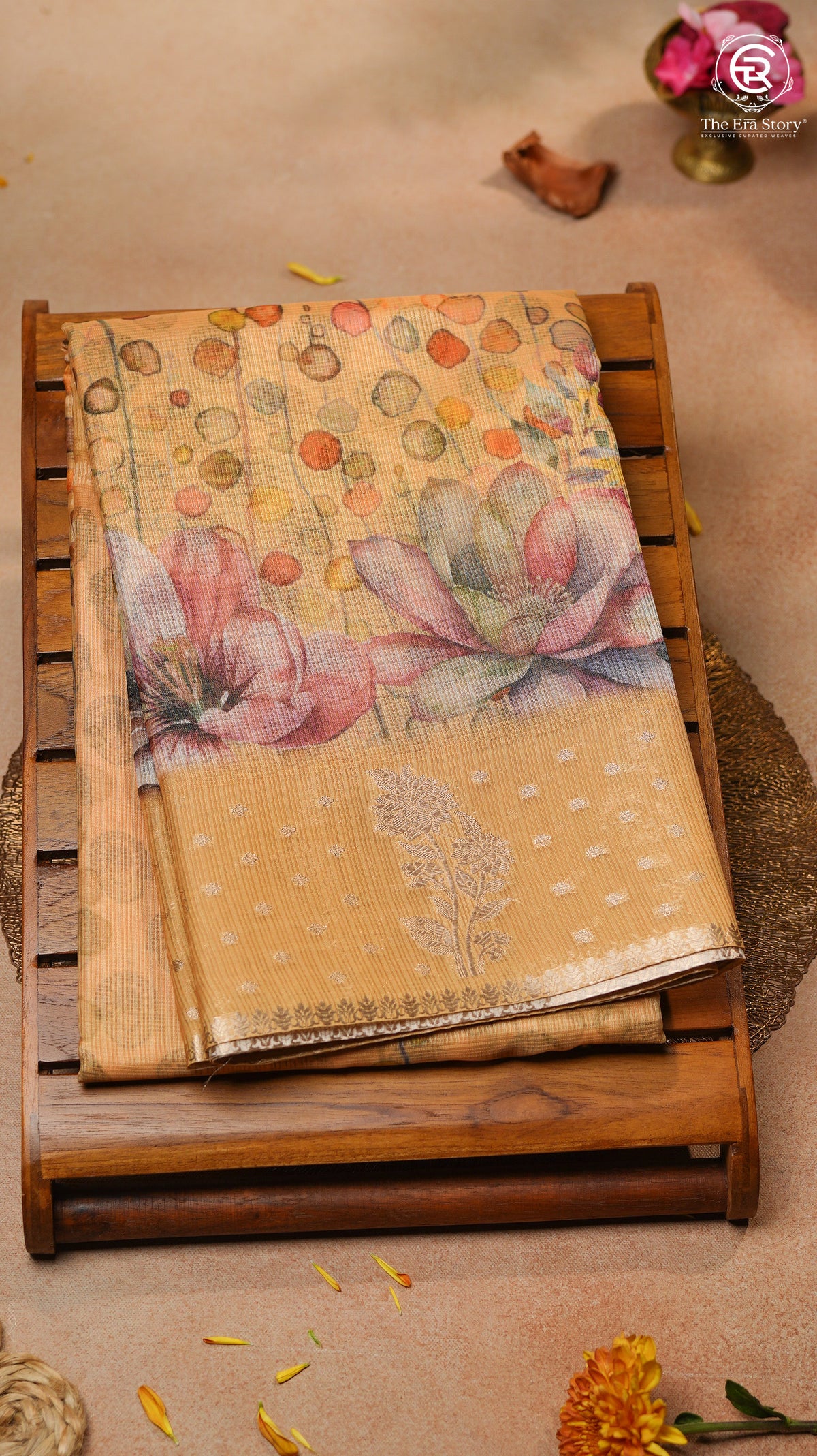 Yellow Lotus Floral Kota Doria Saree
