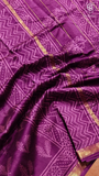 Purple Leaf Pattern Handblocked Pure Maheshwari Cotton Sarees