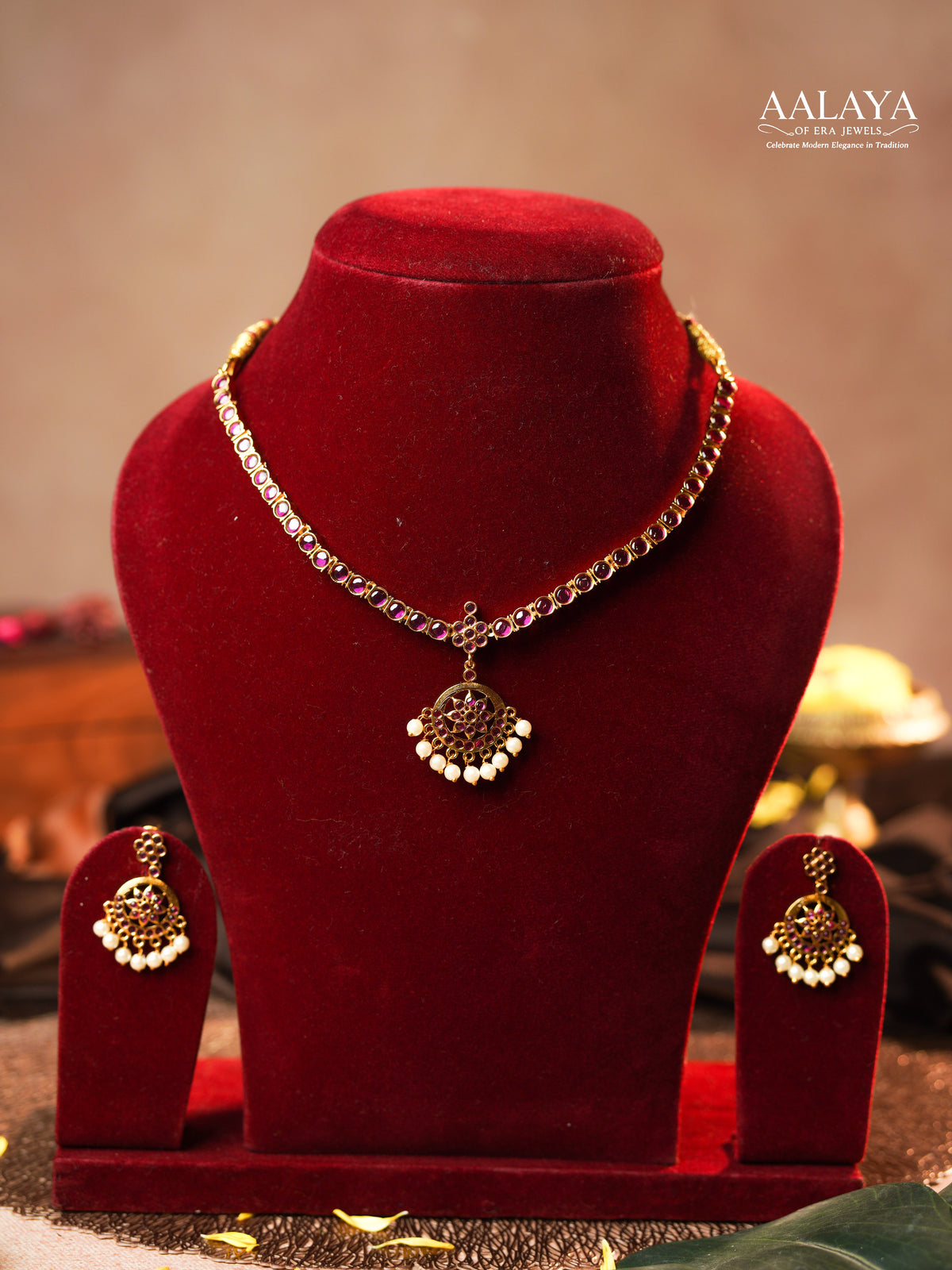 Aalaya Ruby Pearl Heritage Necklace Set