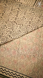 Beige & Green Floral Handblocked Pure Mul Cotton Saree